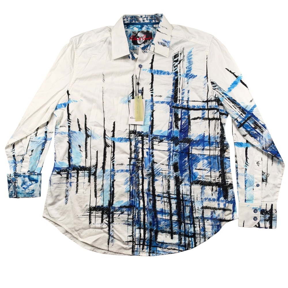 NEW Robert Graham Button Down Shirt Mens L Multi Metropolis Abstract Grid Print
